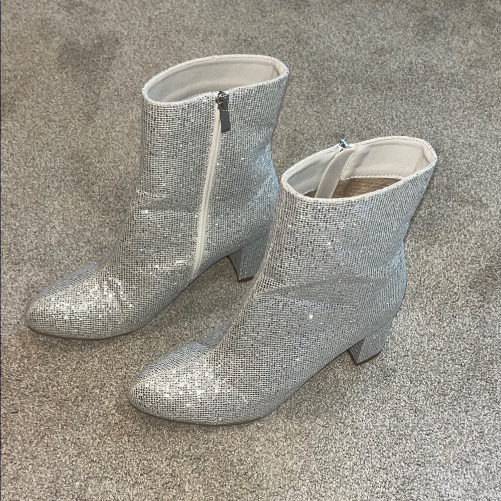 Silver Sequin Ankle Boots